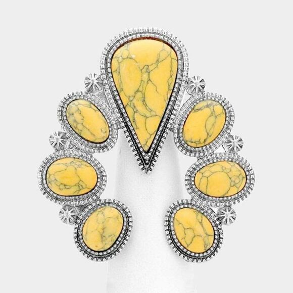 Natural Stone Yellow Squash Blossom Stretch Ring NWT - Picture 1 of 6